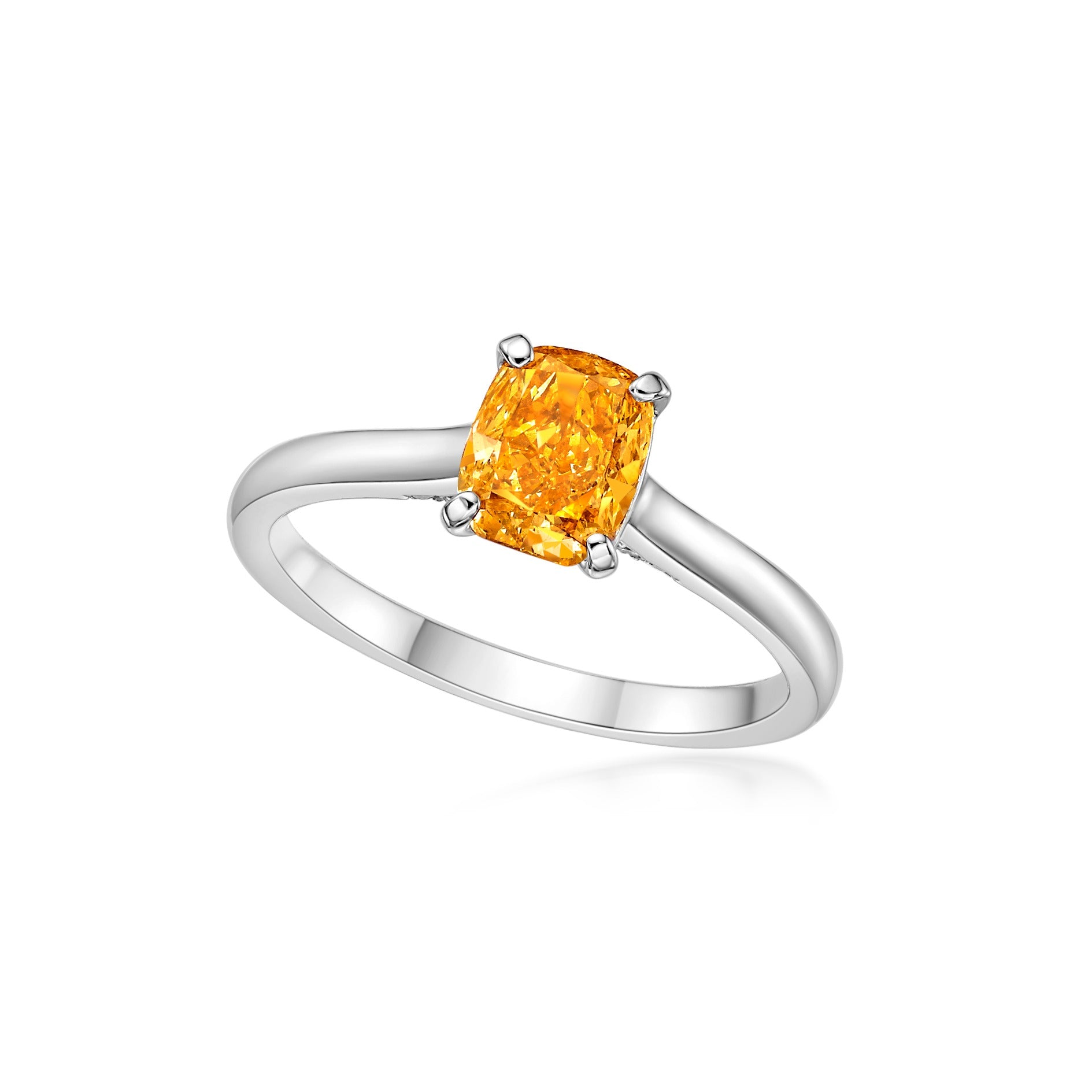 Solitaire Fancy Vivid Yellow Orange Engagement Ring