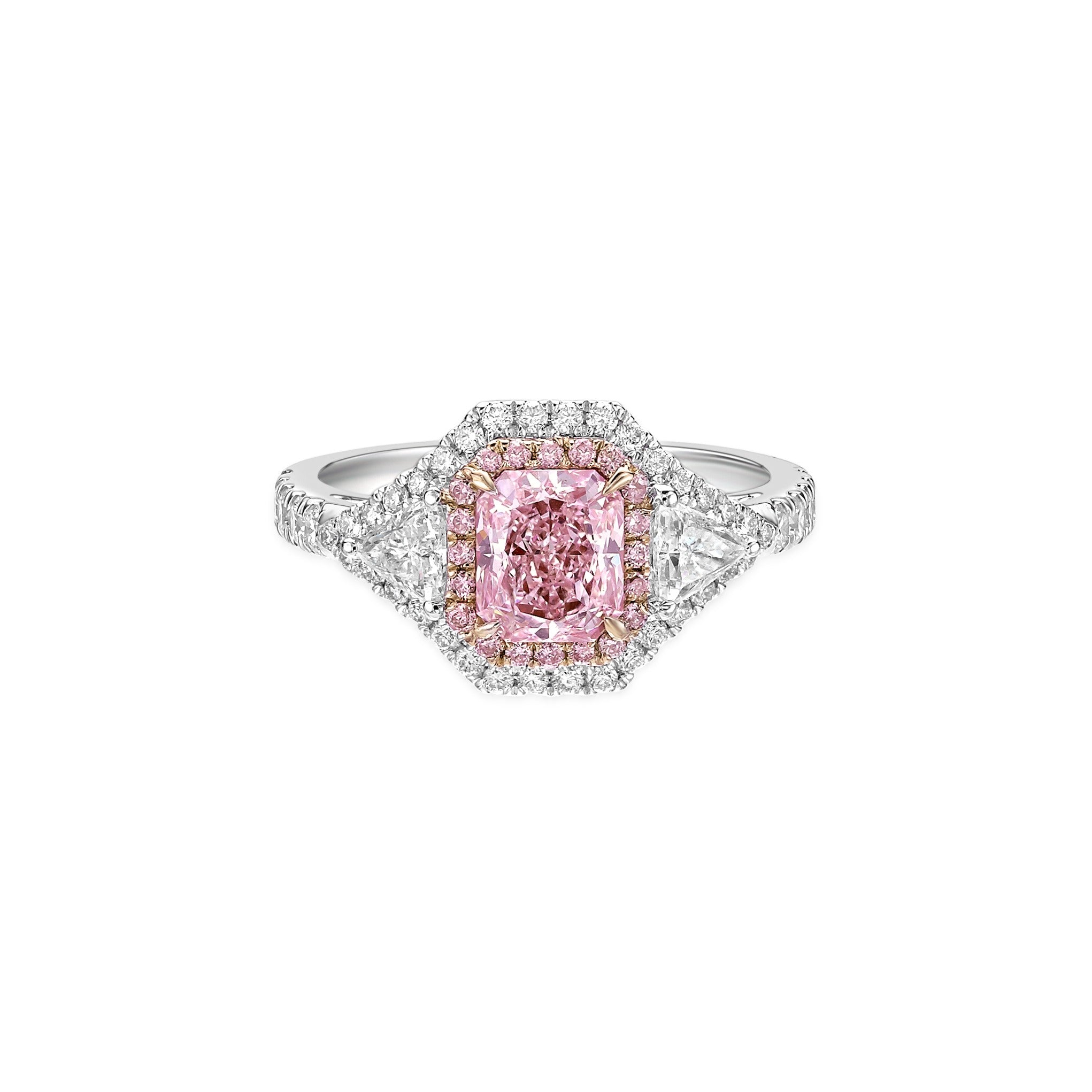 Light Pink Three-Stones Radiant Diamond Ring
