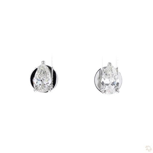 Pear diamond stud earrings in 18K White Gold, setting detail