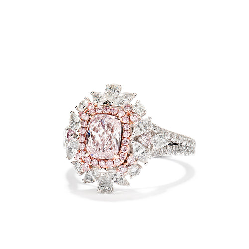 Cushion Cut Pink & White Diamond Ring