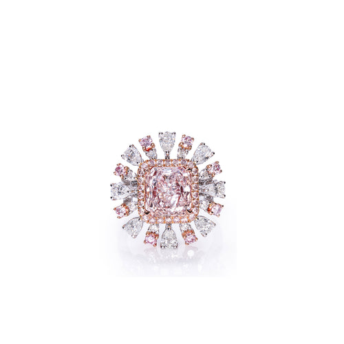 Radiant Cut Pink & White Diamond Ring