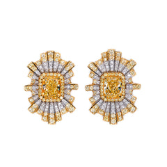 Cushion cut yellow and white removeable jackets studs (Fancy intense yellow)