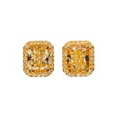 Cushion cut yellow and white removeable jackets studs (Fancy intense yellow)
