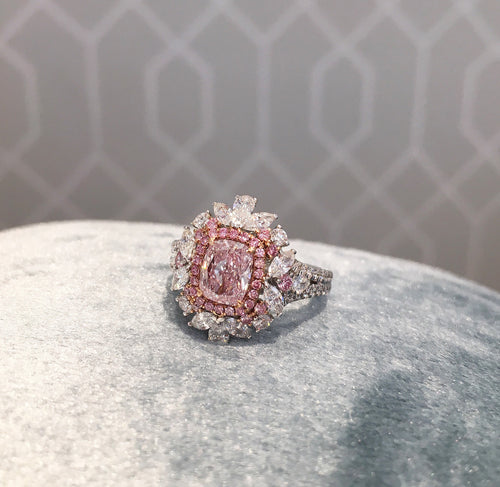 Cushion Cut Pink & White Diamond Ring