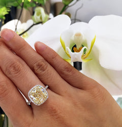 Cushion Cut Micropave Yellow & White Diamond Ring