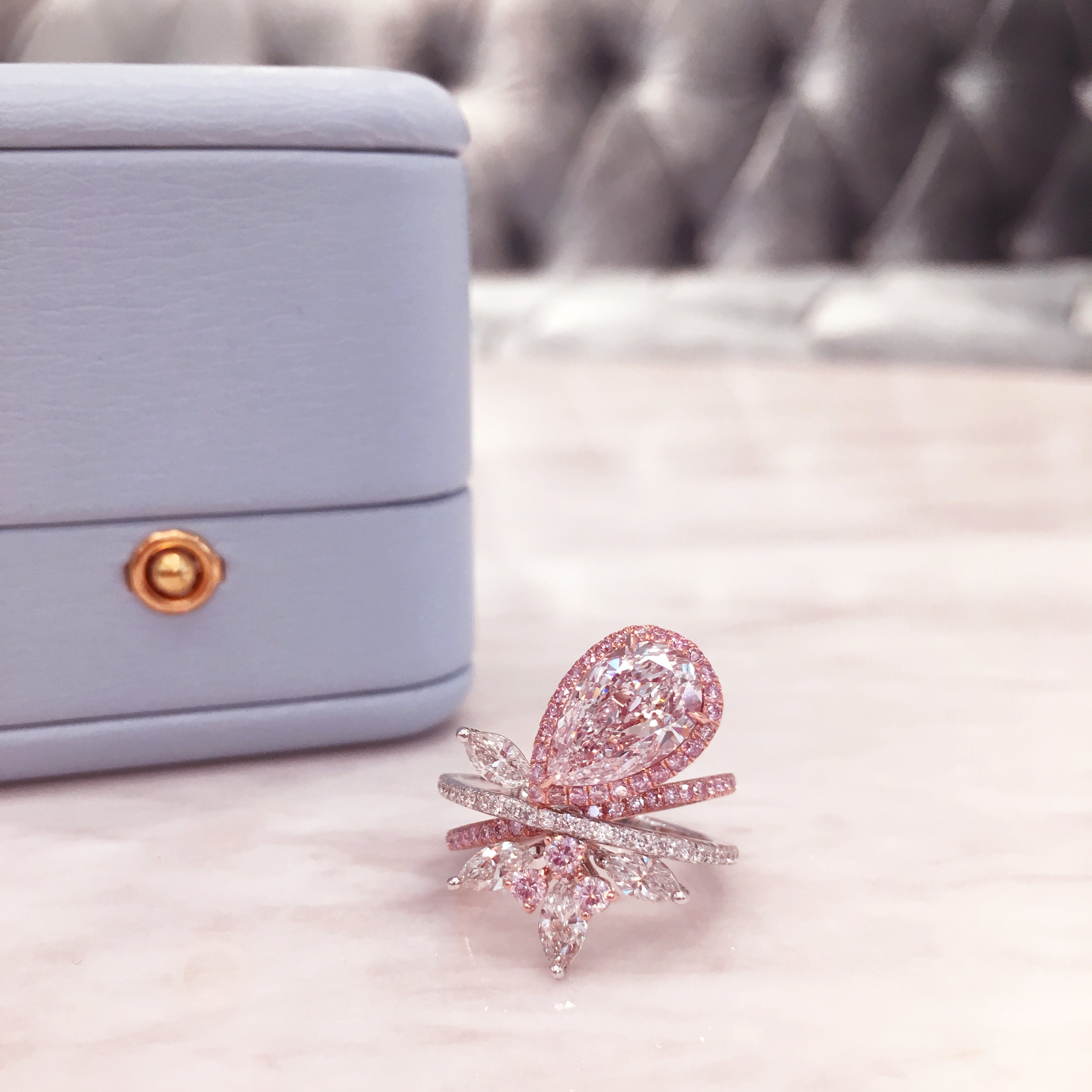 Pear Shape Pink & White Diamond Ring (Faint Pink)