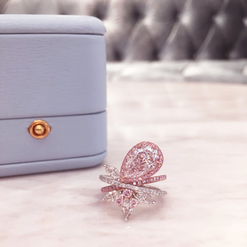 Pear Shape Pink & White Diamond Ring (Faint Pink)