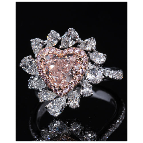 Heart Shape Pink & White Diamond Ring (Fancy Light Orangy-Pink)