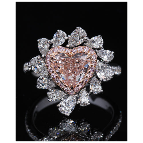 Heart Shape Pink & White Diamond Ring (Fancy Light Orangy-Pink)