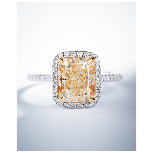 Radiant Cut Micropave Yellow & White Diamond Ring