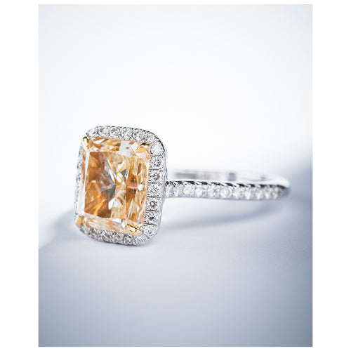 Radiant Cut Micropave Yellow & White Diamond Ring