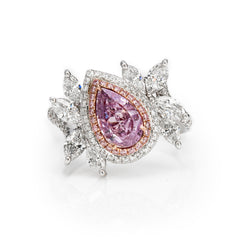 Pear Shape Pink & White Diamond Ring (Fancy Intense Pink-Purple)