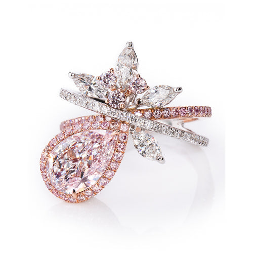 Pear Shape Pink & White Diamond Ring (Faint Pink)