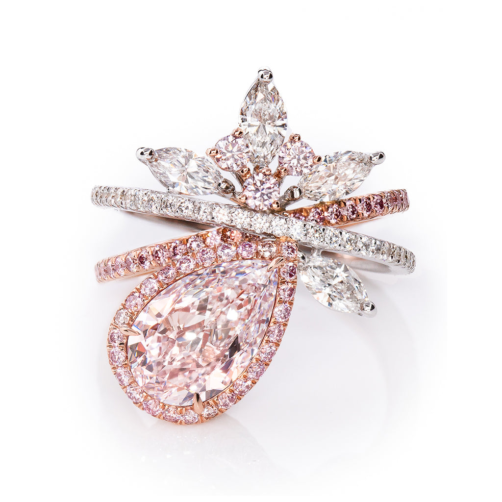 Pear Shape Pink & White Diamond Ring (Faint Pink)